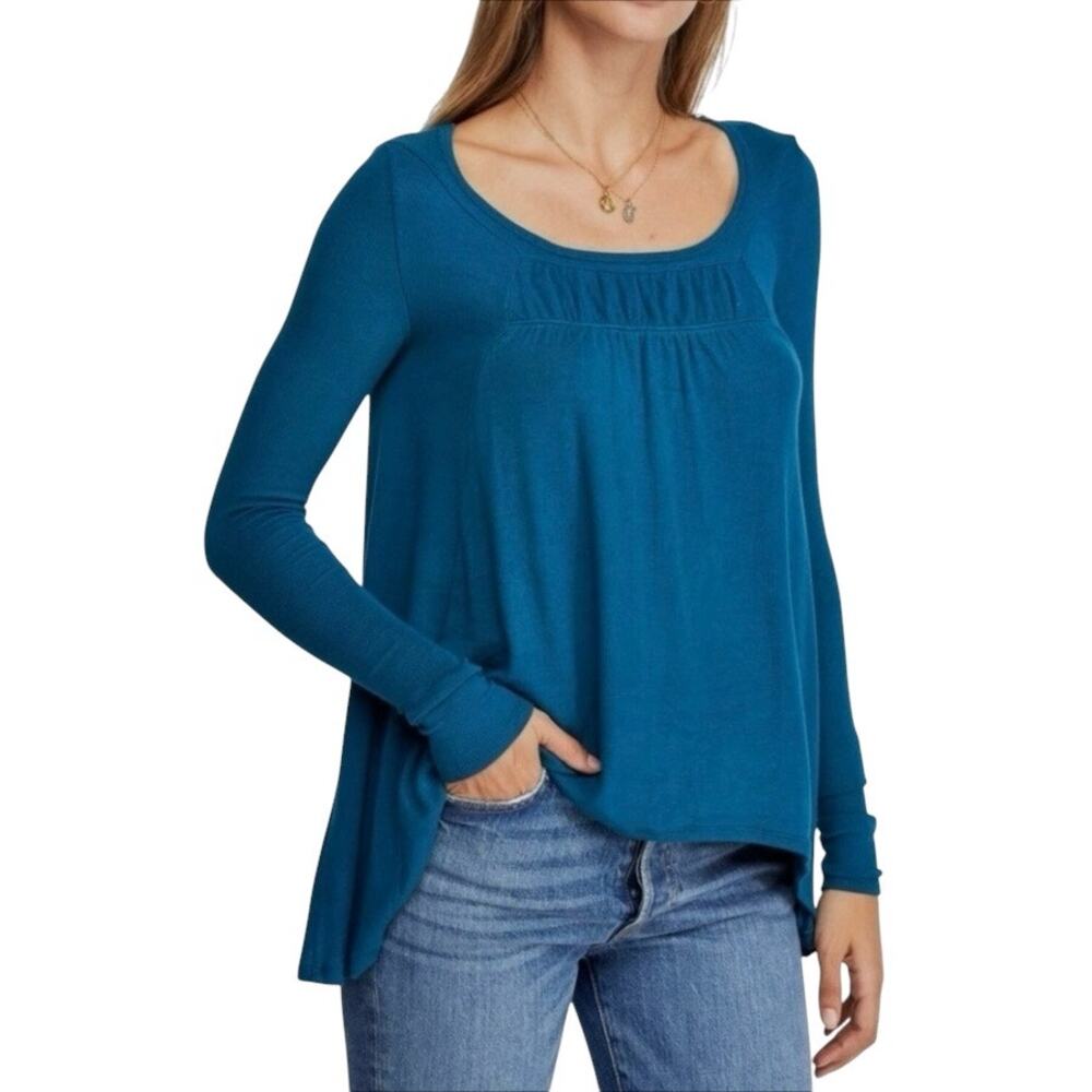 Free People Love Valley Long Sleeve Tunic Top in Aquatic Blue Size Small